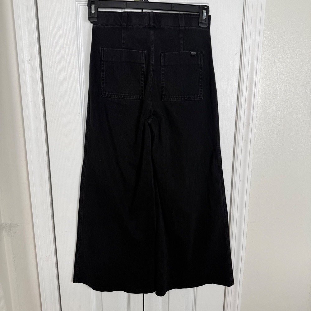 Halara Wide Leg Jeans 26 Black High Waisted Gold Button Fly Retro Flare Pants - Picture 5 of 10